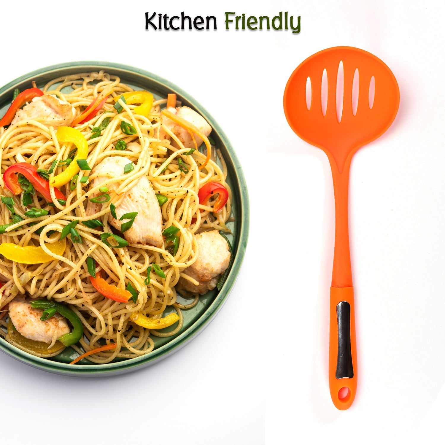 Nylon cooking shovel with colander feature Nylon cooking shovel with colander feature